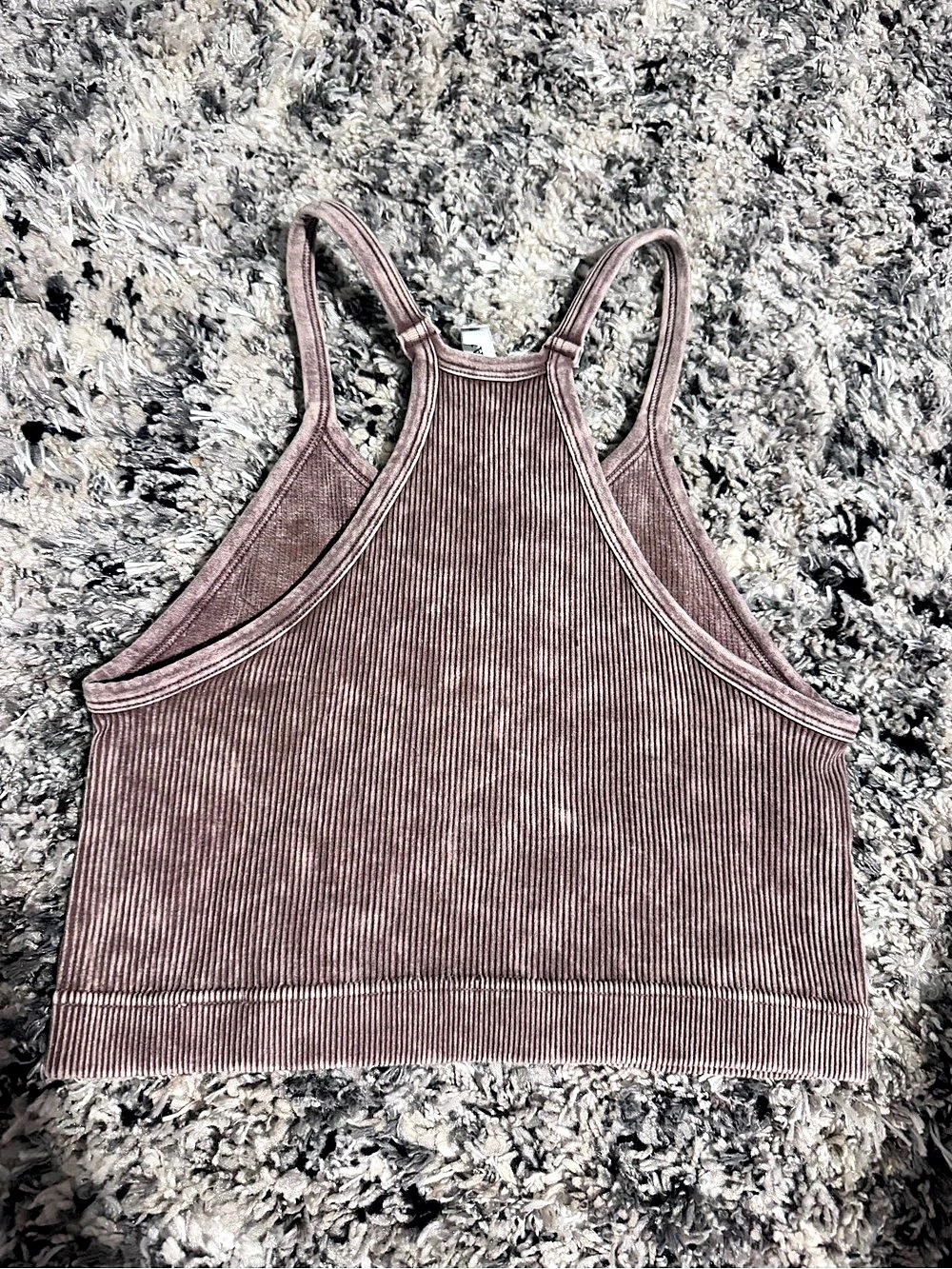 ZENANA Ribbed Racerback Crop Top Brown Size Large/XL - Picture 2 of 3